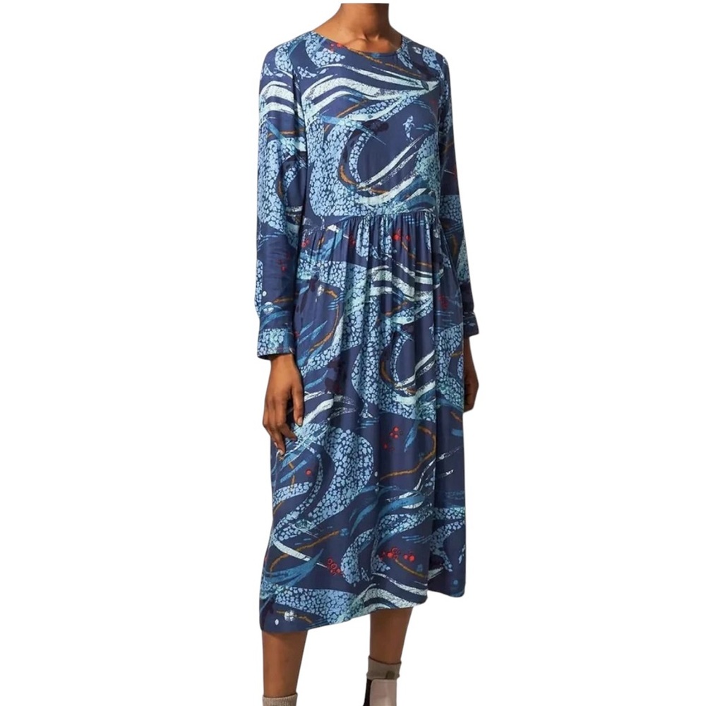 NWT White Stuff Elisa Sea Print Midi length loose fit long sleeve dress size 10